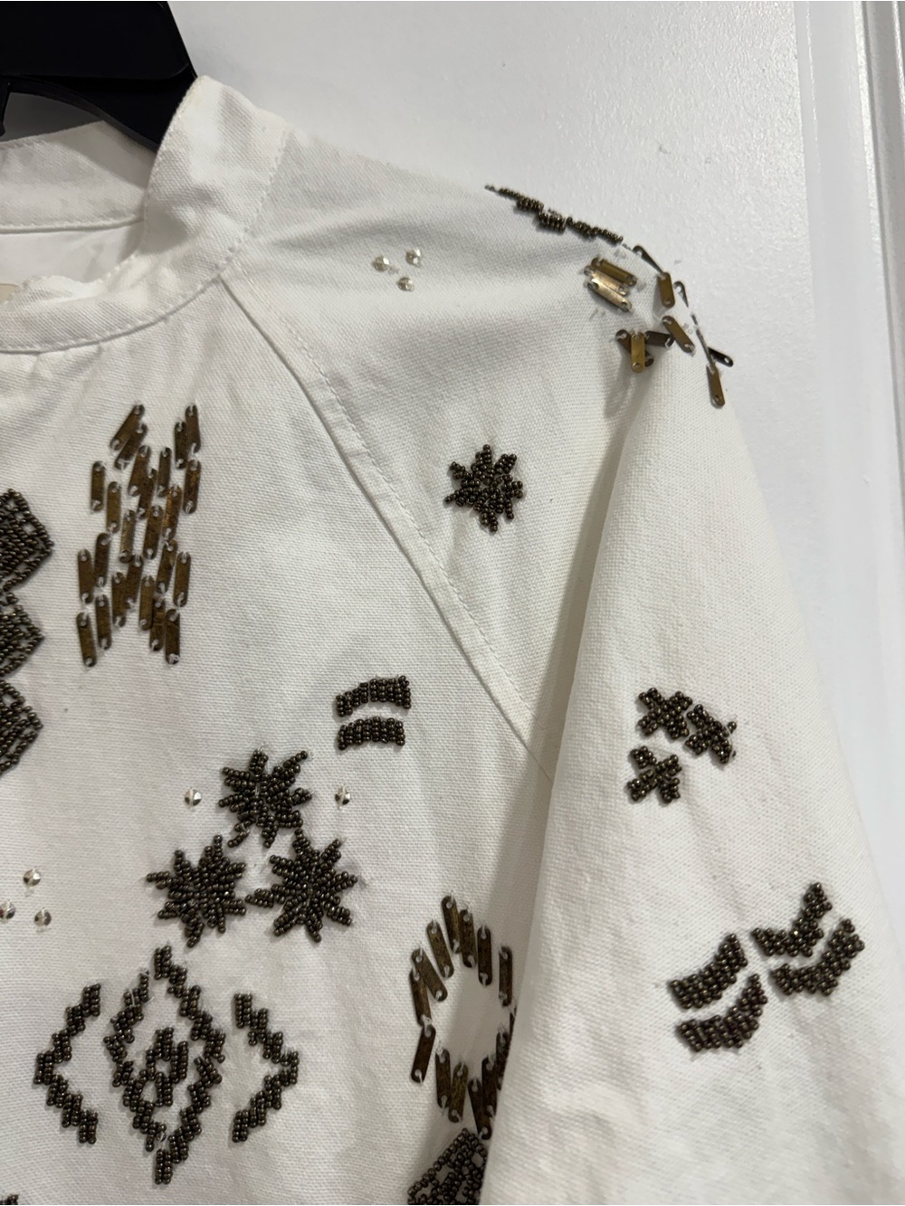 Chico's Beaded Aztec Southwestern Full Zip Jacket White Cream Size 2 Large - Picture 4 of 14